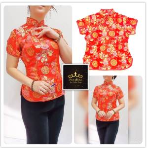 S-3XLเสื้อกี่เพ้าสีแดงลายทองกระดุมเฉียง ใส่ตรุษจีนปีใหม่จีนเฮงๆ งานแต่งงานจีน ใส่ทํางาน ออกงาน สวยตรงปก สาวอวบมีไซส์