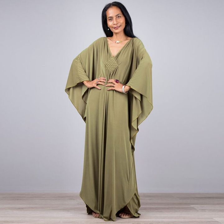 Egypt Exotic Dress Ankle Length MaxiDress Round Hem Long Kaftan Beach  CoverUp Women Summer Designer Boho Solid Color Caftan Robe | Lazada  Singapore
