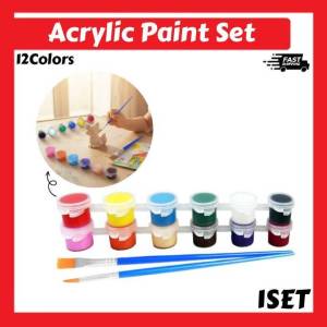 【3ml】12 Colors Acrylic Paint Set with 2 Brush Kids DIY Painting Pigment for Gypsum Kite Art Activity