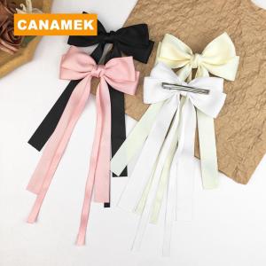 【CANAMEK】 Vintage Large Bow Hair Clip Trend Long Ribbon Hairpins Barrettes Headwear For Women Girl Hair Accessories Wedding Jewelry