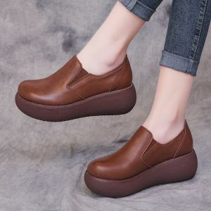 Free Shipping MomS Casual Loafers For Women 2026 Autumn New Versatile Wedge Heel Retro Thick-Soled Height-Increasing Non-Slip Leather Shoes