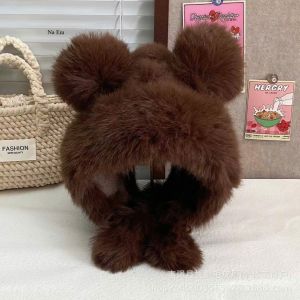 Mũ Lông Tai Gấu Kèm Dây Pom Pom Cao Cấp Giữ Ấm Mùa Đông Phong Cách Dễ Thương Thời Trang Nữ Nhiều Màu Mềm Mịn