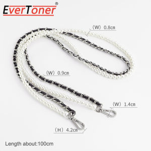 EverToner 100-120cm Pearl Bag Chain Leather Chain 2in1 Replacement Shoulder Bag Strap