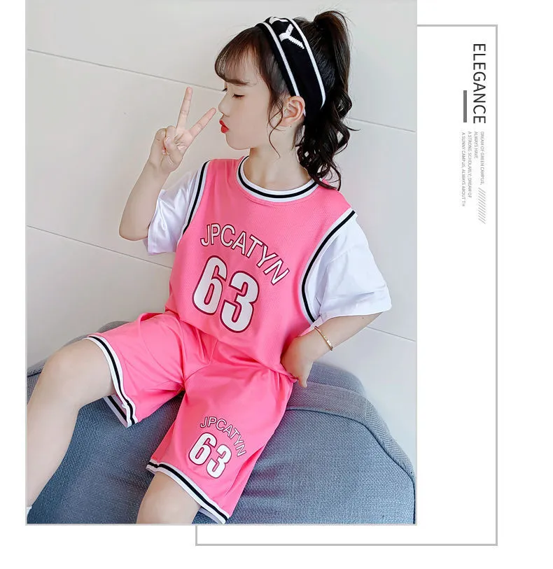 Summer Girls' Sports Suit Baby Short Sleeve Top + Shorts 2pcs Girls Letter  Print Outfits Loose Kids Sportswear Casual Children Clothing Sets 4 6 8 10  12 Years