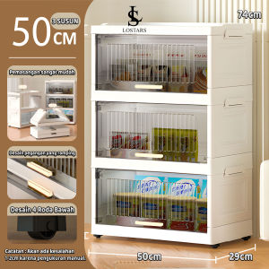 Lostars T350 (Tidak Perlu Instalasi) Rak Kabinet Susun Lipat/Rak Buku Serbaguna ada Roda/Lemari Plastik Lipat Susun