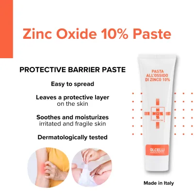 Olcelli Zinc Oxide 10% Paste 100mL - for diaper rash skin irritation