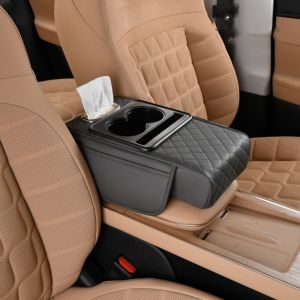 5211JEW Portable Center Console Armrest Cushion PU Leather Multifunctional Armrest Pad Convenient Height Increasing Storage Box Car