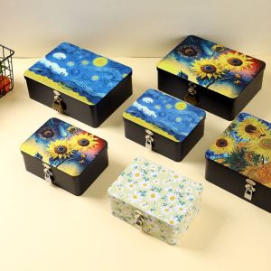 DE9H วินเทจ กล่องชุบดีบุก จุได้มาก พร้อมกุญแจล็อค กล่องเก็บของบนโต๊ะ ทนทานต่อการใช้งาน กล่องเปล่าใส่ของ ของใช้ในครัวเรือน