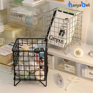 HBS Rak Penyimpanan Besi Desktop Keranjang Penyimpanan Kapasitas Besar Korean Desk Tempat Penyimpanan Kosmetik Organizer Meja