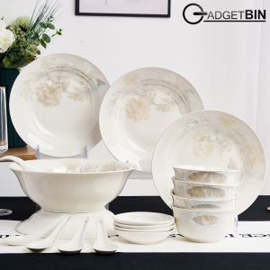 18PCS Ceramic Dinnerware Tableware Dishes Set Bowl Plate set Soup Bowl Rice Plate Spoon Premium Gift Set Wedding Gift