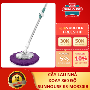 Cây lau nhà 360 độ (Cán Inox) SUNHOUSE KS-MO330IB / Bông lau Microfiber - Chính hãng