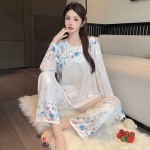 Velvet Pajamas for Women Autumn and Winter New Style High-End Feel New Chinese Style Long Sleeve Warm Suitable for Outerwear Homewear Set