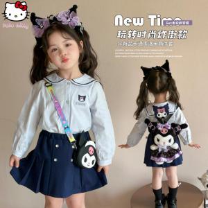 Christmas gifts Halloween Cartoon Sanrio Kuromi Skirt Childrens Clothing Spring Autumn Kawaii Anime Shirt Fashionable Girls Pleated Skirt Birthday Gift