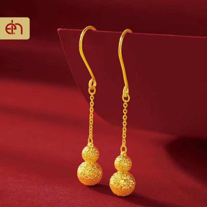 Everhoney K-Gold Long Chain Dangle Gold Gourd Drop Earrings for Women ...