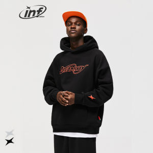 INFLATION brand Men Flocking Embossed Letters 400g Heavyweight Polar Fleece Round Neck Pullover Sweater 2022 Fall New Double Hooded Trend Top