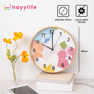 Hayylife Jam Dinding Serat Kayu Minimalis Motif Aesthetic - Tidak Bersuara Cocok Untuk Ruang Tamu Diameter 12Inch 30CM HL-ADA881