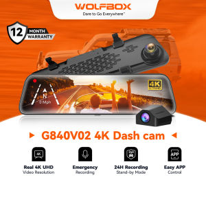 WOLFBOX G840S 12" 4K Mirror Dash Cam – 2160P Full HD Rearview Mirror with Front and Rear Cameras Night Vision Parking Assistance GPS Includes 32GB Card