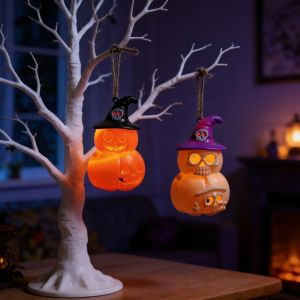 VINEY Skeleton Pumpkin Nightlight LED Glowing Button Cell Battery Operated Halloween LED Decor Funny Aesthetic Spooky Tabletop Lamp Bedside Nightstand