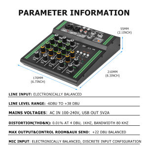 Audio Mixer Audio Sound System 4 Channel Audio Interface Xlr & 1/4 Inch Jack For Recording With Effect Usb/Bluetooth Music Player For 12V