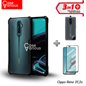 Paket 3in1 Case Oppo Reno 2F2Z Casing Free Tempered Glass dan Skin Carbon