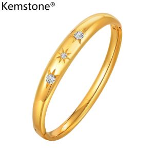 Kemstone Stainless Steel Zircon Octagram Adjustable Opening Bangle for Women Fashion Jewelry Gift