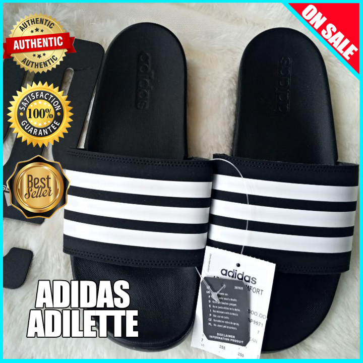 ORIGINAL ADILETTE COMFORT CLOUDFOAM BLACK STRIPES SLIDE CASUAL SANDALS