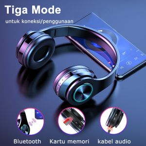 COD Headphone Bluetooth Headset Musik Gaming Dengan Lampu LED Dan Mikrofon Suara HIFI Bass Mantap