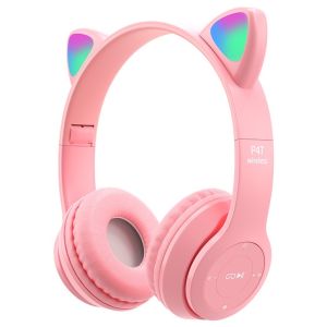 SG Local Bluetooth 5.0 Wireless Headphone LED Cute Cat Ear Over-The-Ear Headset with Mic Stereo Sound Gaming Live Stream Headset Support TF Card/AUX Noise Cancelling Kids Headphone