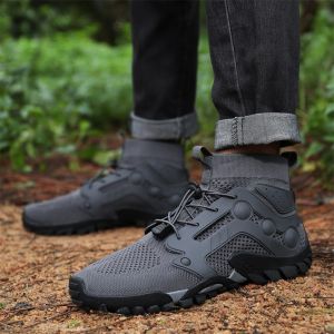 High-top Mens Hiking Shoes Breathable Mesh Male Outdoor Sneakers for Camping Climbing Non-slip Causal Sports Shoes Trekking Trainers