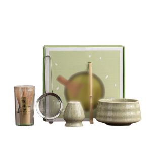 CSQ63 5Pcs/Set Pouring Spout Japanese Matcha Tea Set Tea Sticks Reusable Chasen Matcha Whisk Set Durable Matcha Sifter Holder Ceramic Matcha Bowl Tea-Making Tools
