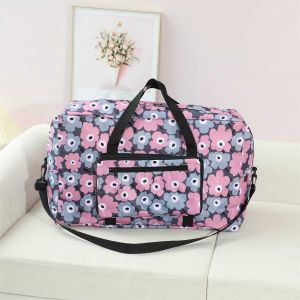 🌻กระเป๋าเดินทางถือขึ้นเครื่อง แบบพับเก็บได้ ลายดอกไม้ ไซส์ใหญ่ เนื้อผ้าร่มหนา กันน้ำ มีที่รัดกับกระเป๋าเดินทาง ขนาดกางออก 55×35×20 cm