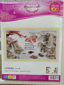 Tranh thêu chữ thập cha mẹ phong cảnh cành đào LV3532 - kích thước 67 * 43