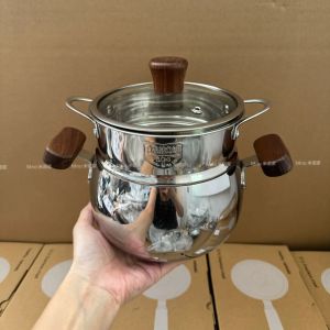 xpkQ 316 Stainless Steel Thickened Walnut Double-Handled Small Milk Pot for Baby Food Supplement with Food Grade Handle 5B8Q6