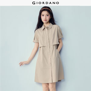 Giordano Beau Monde Women Fake two-piece lapel collar shirt dress Free Shipping 13466227