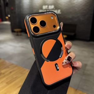 Original For Magsafe PU Leather Texture Phone Case For iPhone 17 16 15 14 13 Pro Max 12 Wireless Charge Frosted Shockproof Cover