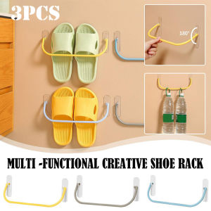 3Pcs Wall Mounted Shoe Rack Foldable Shoes Hanger Slippers Drain Storage Rack Shelf Shoe Hanging Holder Bathroom Organizer