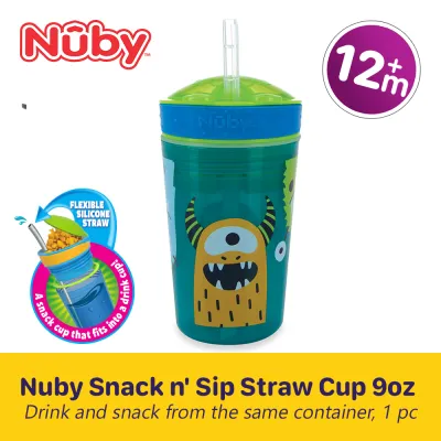 Nuby 12m+ Snack n Sip Flexible Silicone Toddler Straw Cup