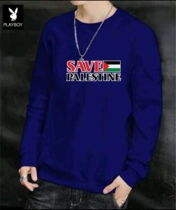 Bisa COD Sweater Keren Kaos Pria Distro Crewneck Trendy Save Palestine Gaza Sweatshirt Elegan Kasual
