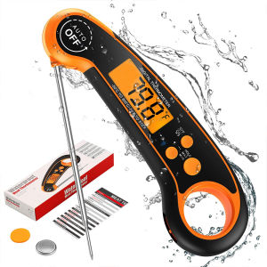 Digital Meat Thermometer for Cooking Waterproof Instant Read Food Thermometer WITH BACK LIGHT CALIBRATION Fast Probe Built-in Magnet Calibration and Long Foldable Probe for Kitchen Deep Fry Grill BBQ Candy (Orange)