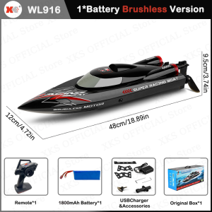 ST 【Fast delivery 】 【Original Available】WLtoys WL916 Remote Control Boat 55KM/H High Speed RC Racing Boat for Pools or Lakes 2.4GHz RC Boats with Low Batterys Alarm