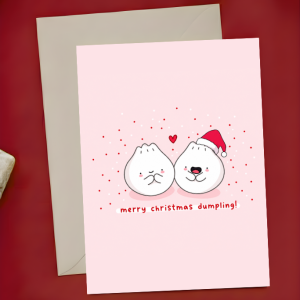 Cute Christmas Card - Merry Christmas Dumpling! | Kawaii Dumplings Pink | A6