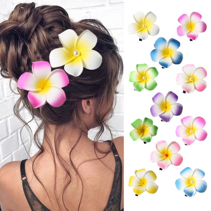 FGGC Plastic Flower Hair Clip Mid Size Frangipani Girls Duckbill Clip ...