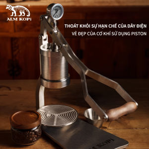 Máy pha espresso inox 2 ly Alm Kopi cơ chế vận hành bằng đòn tay phù hợp sử dụng tại nhà và kinh doanh thương mại bán cà phê