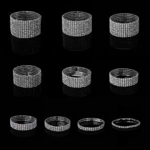 FXUP 1-10 Rows Fashion Woman Bridal Stretch Bracelet  Wristband Elastic Bangle Crystal Rhinestone