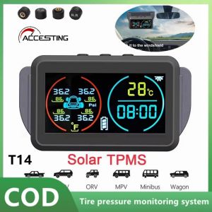 Smart Solar Powered Car Tire Pressure Monitoring System TPMS Alarm Air Pressure Gauge Temperature Warning 4 Sensors