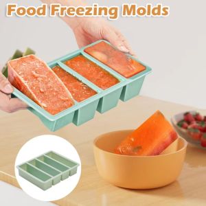 CHUN053634 4 Grids Food Freezing Molds with Lid Silicone Ice Mold Durable Reusable Food Sauce Storage