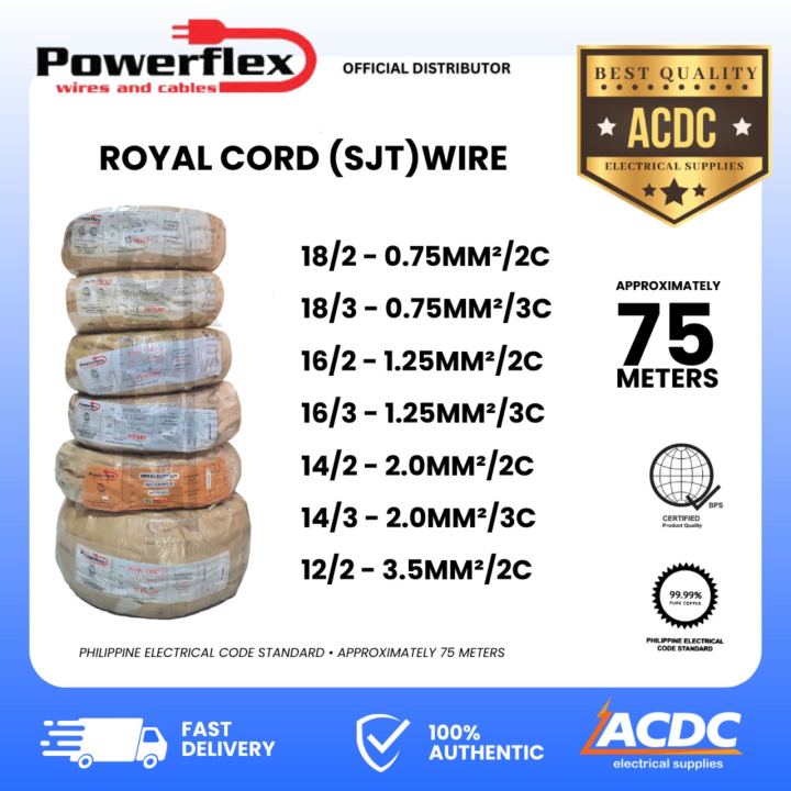 Royal Cord Powerflex Wire 75Meters 2C , 3C Electrical Wire | Lazada PH