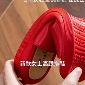 [Free Shipping] Womens high-heeled slippers for summer thick-soled fashionable non-slip soft-soled suitable for home use moms shoes social wedge sandals