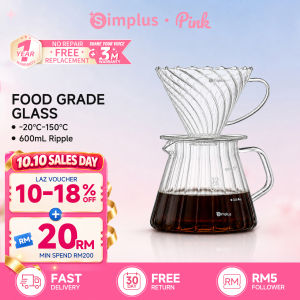 SimplusPink Pour Over Coffee Maker V60 Coffee Dripper High Borosilicate Glass Ripple Server with 20 pcs Filter Paper