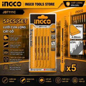 Bộ 5 Lưỡi Cưa Lọng Gỗ INGCO JBT111C | Chiều Dài 74mm HCS 8TPI Sử Dụng Cho Máy Cưa Lọng